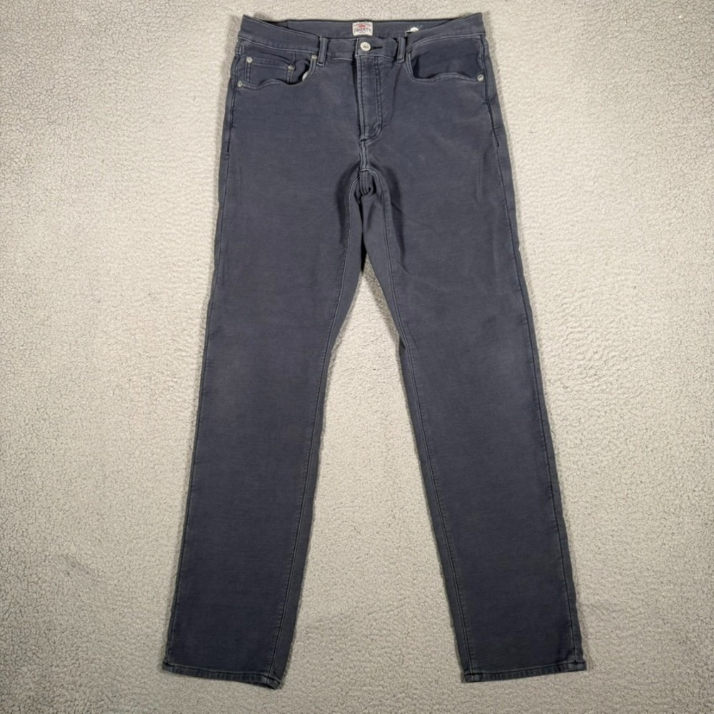 Faherty Pants Mens 33x31 Gray Stretch Terry 5 Pocket Casual Slim Straight Logo